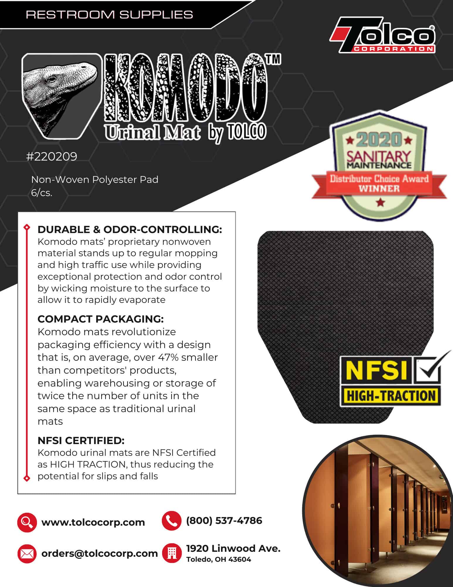 Buy Tolco 220206 Deluxe Urinal Floor Mat, 18.5" Height, 0.25