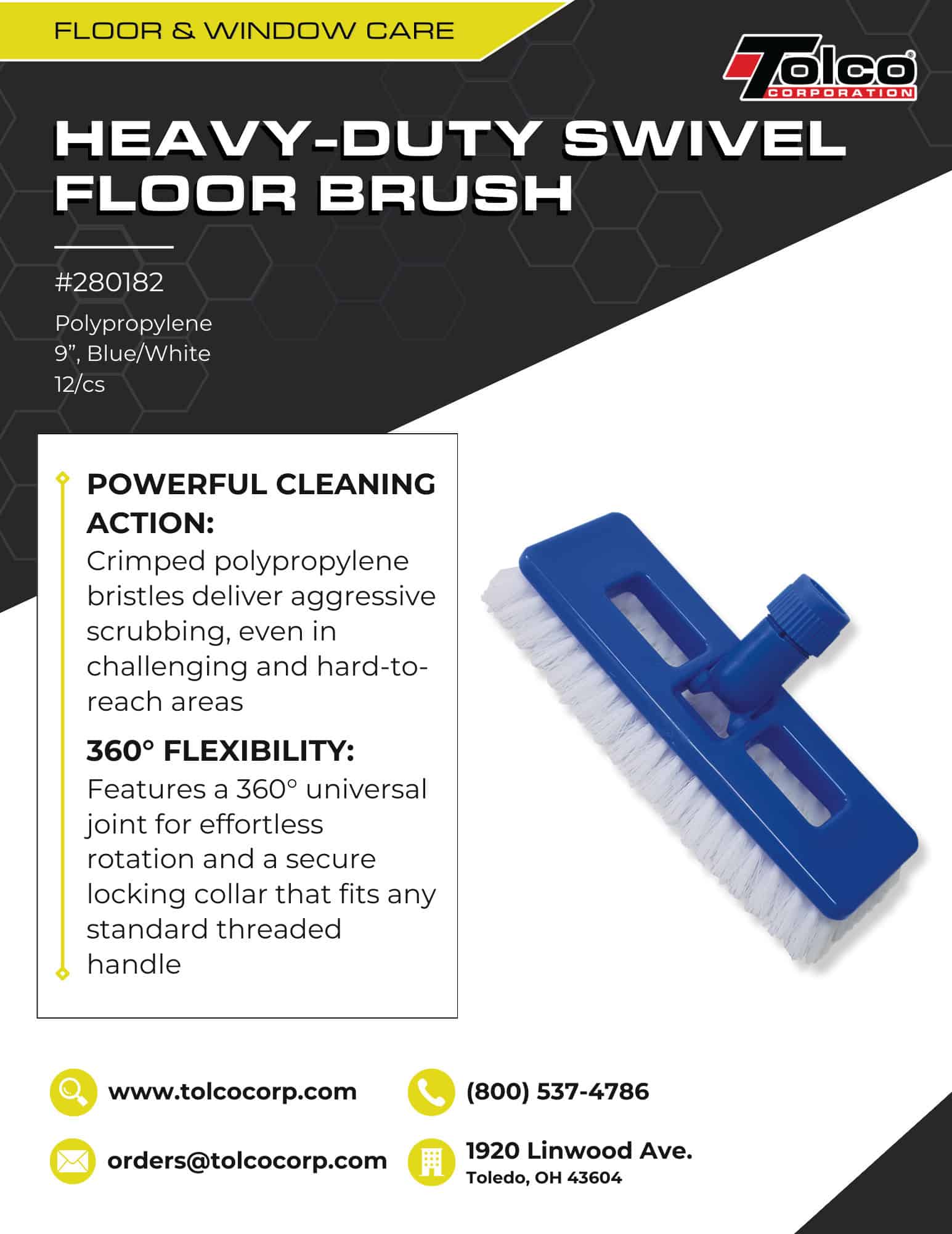 Heavy-Duty Swivel Floor Brush - Tolco Corporation